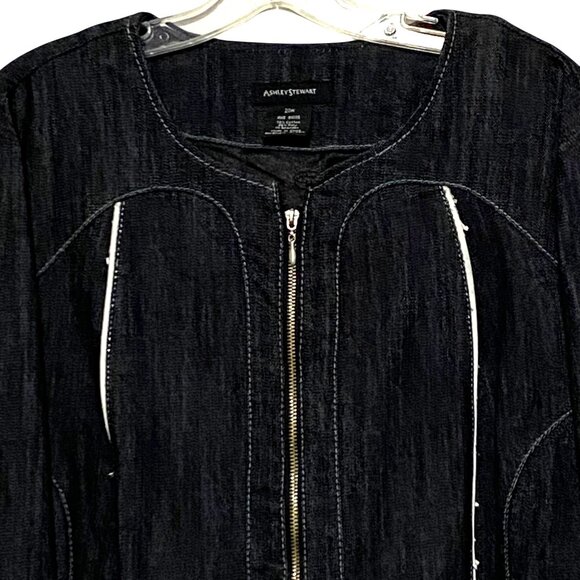 Ashley Stewart Jean Jacket 20W Blue Elevated Moto Style Front Zip Project Piece - Picture 2 of 7